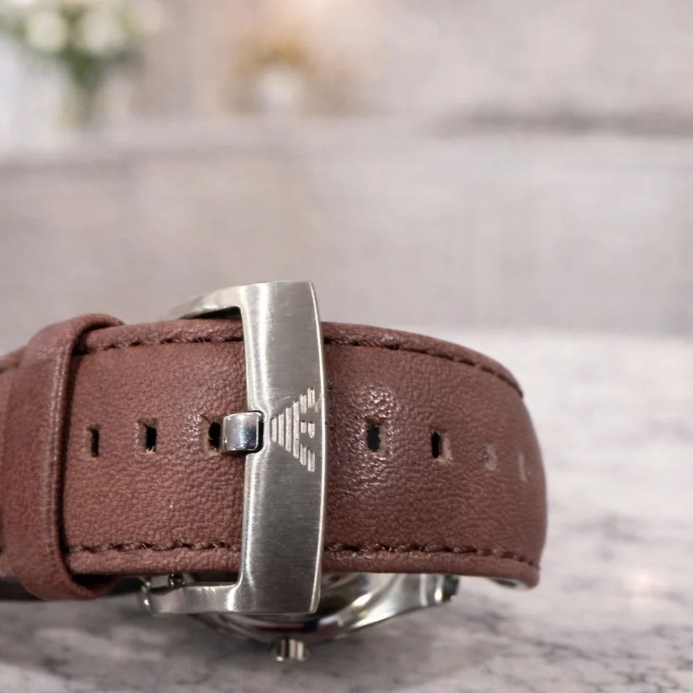 Armani Exchange A|X Mens Watch Brown Leather Strap Stainless Steel AX NWOT